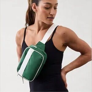 Athleta All About Large Canvas Belt Bag Green & White